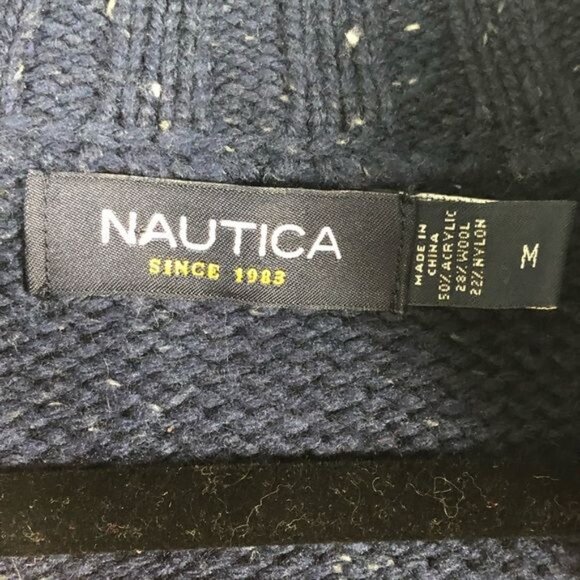 Nautica Navy Cowl Neck Sweater Marble Knit 4-Button Size Medium - Picture 7 of 9